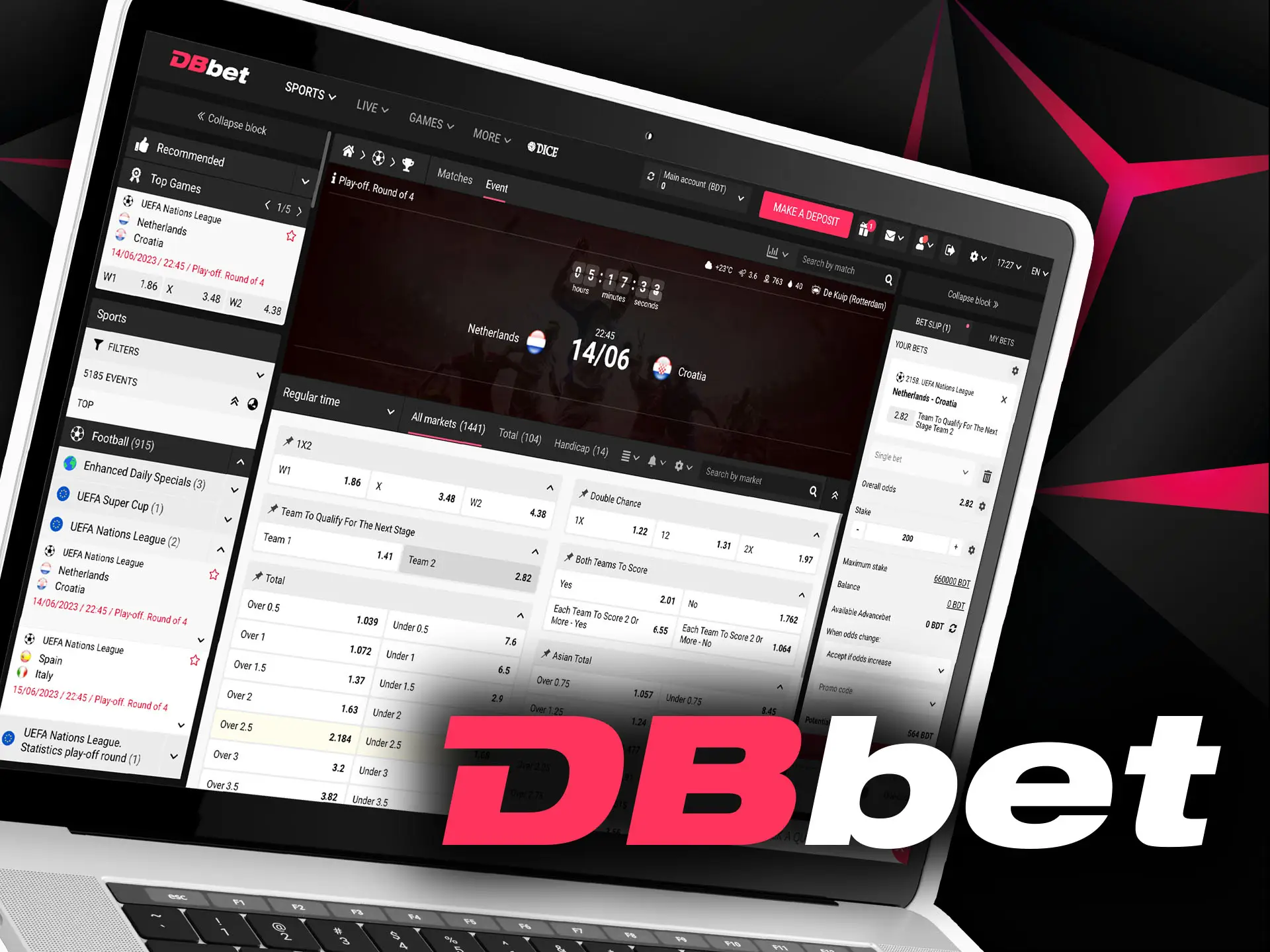 Sign up for DBbet, top up the account and place a bet.