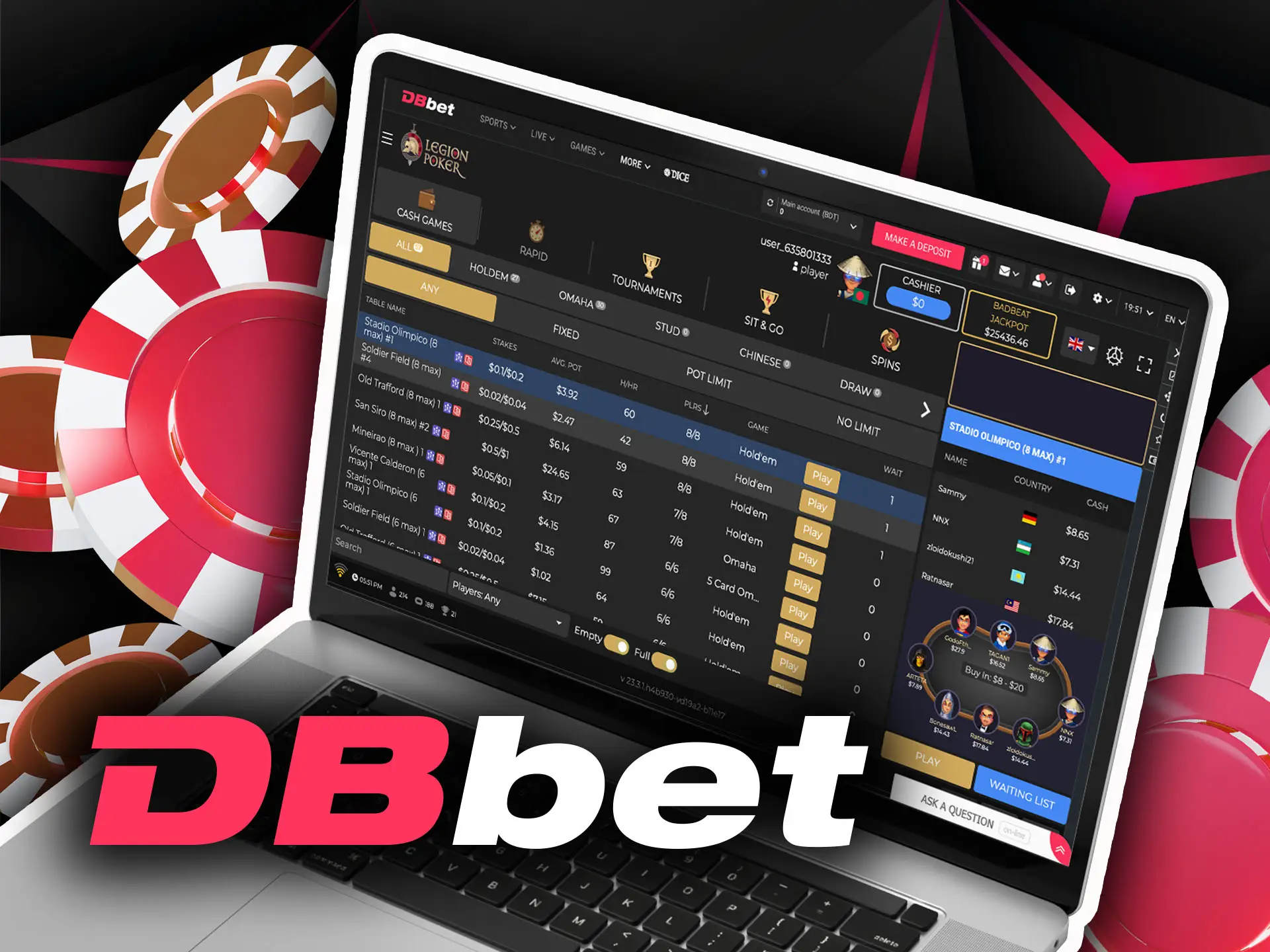 Play poker games in the DBbet casino.