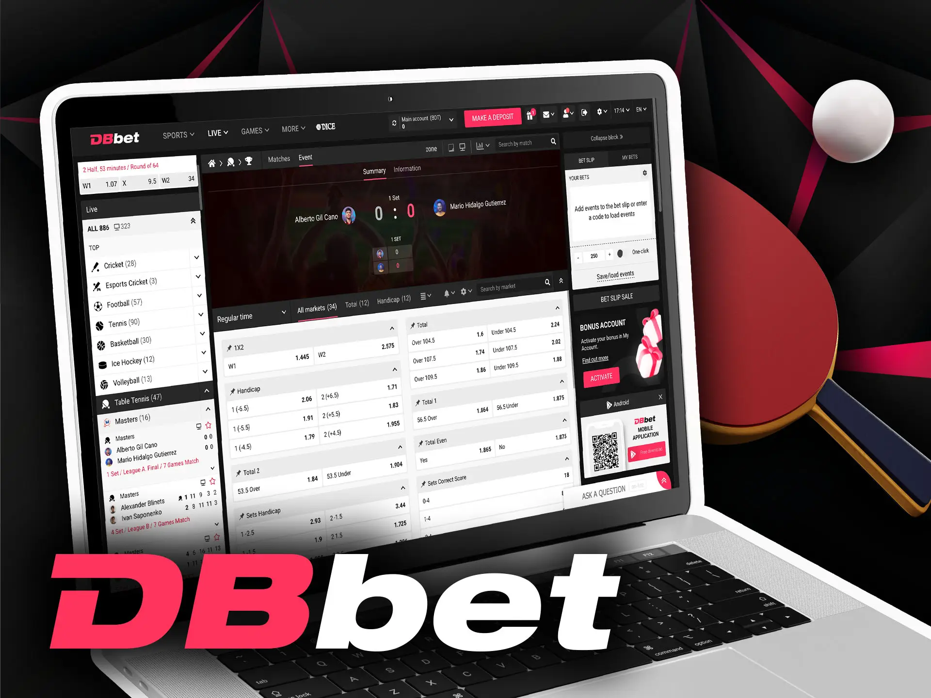 There are a lot of table tennis matches to bet on DBbet.