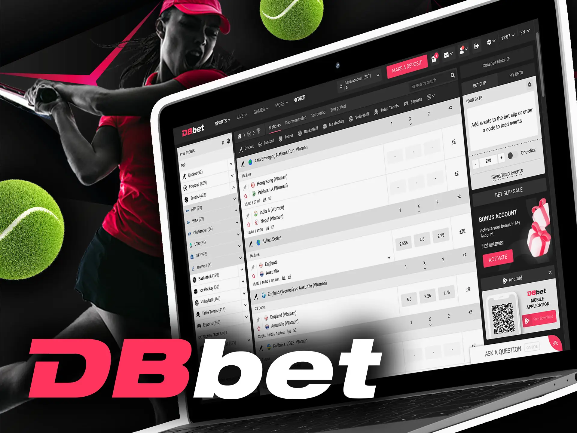 You can bet on tennis on DBbet.