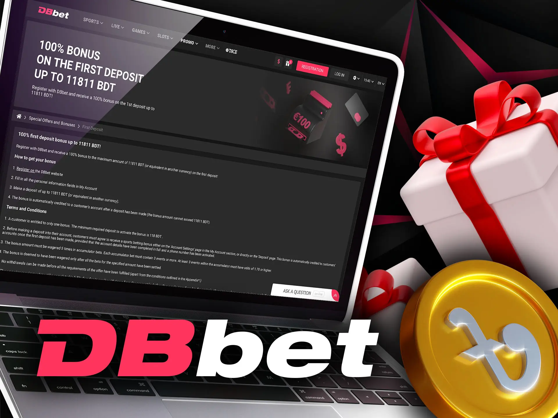 Sign up for DBbet, top up the account and get a 100% bonus on the first deposit.