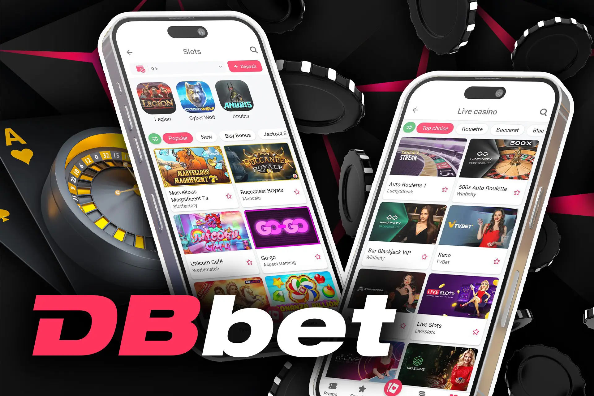 In the DBbet app, play a variety of casino games.
