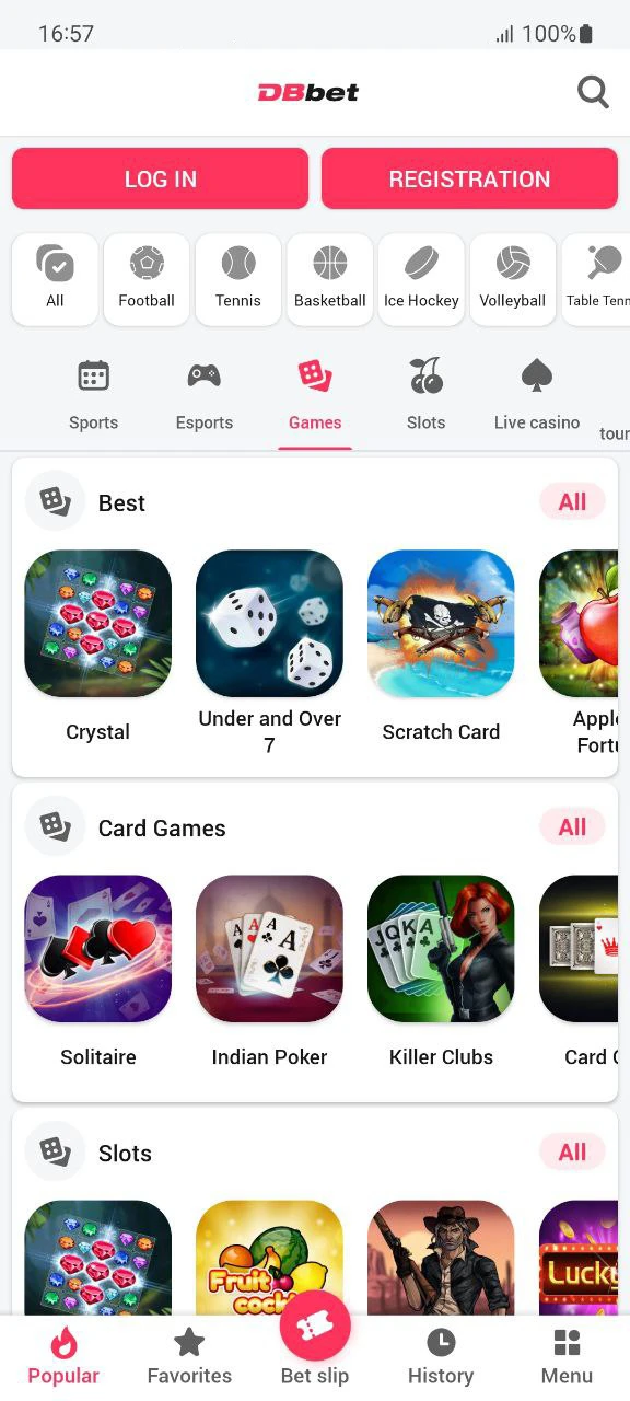 With DBbet app play casino games.
