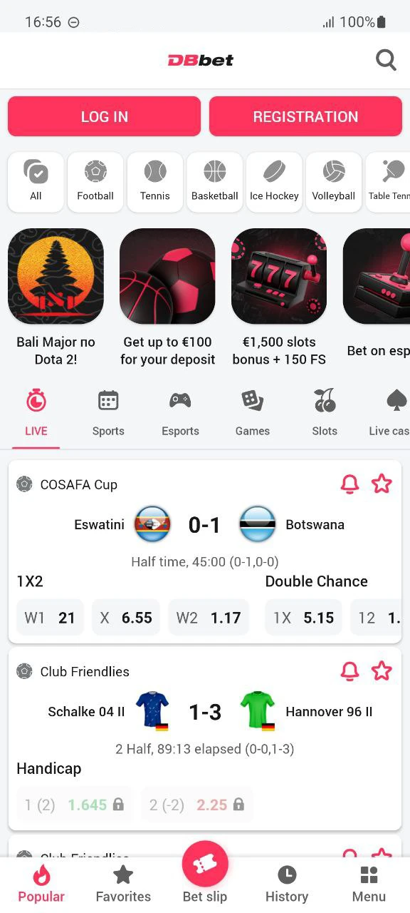 DBbet app has a handy home page.