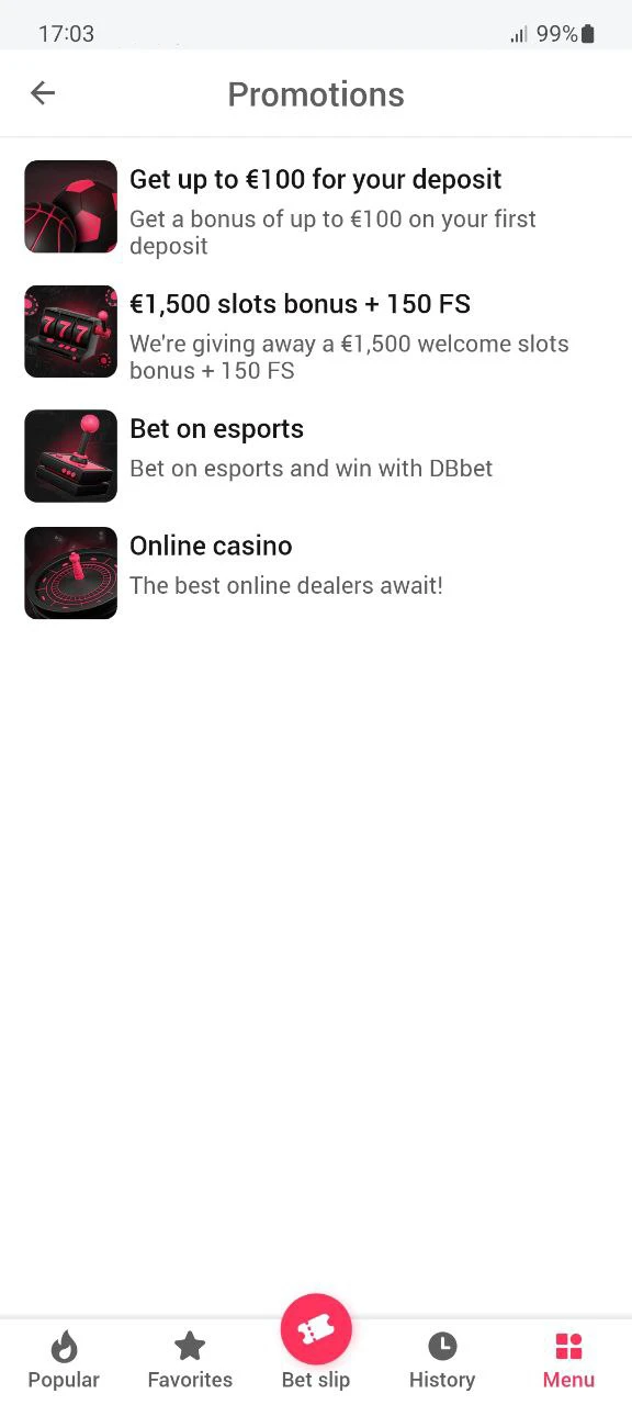 Get the best bonuses in the DBbet app.