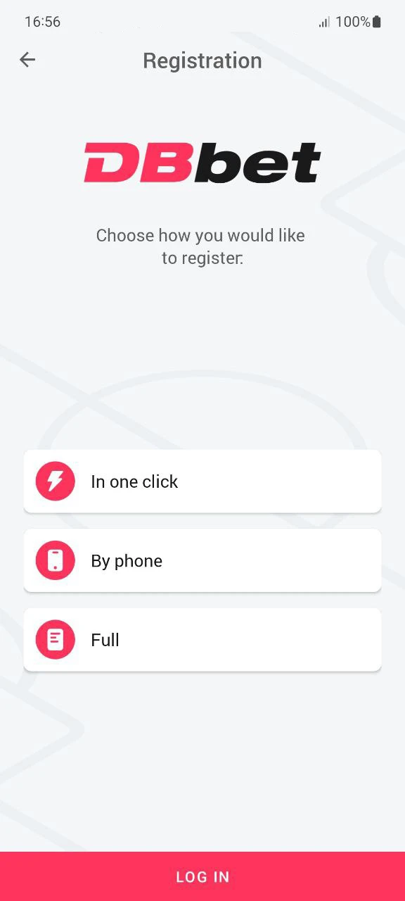 Complete a simple DBbet app registration.