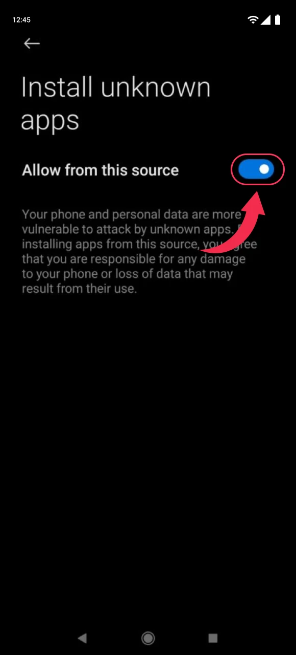 Allow installation from unknown sources.