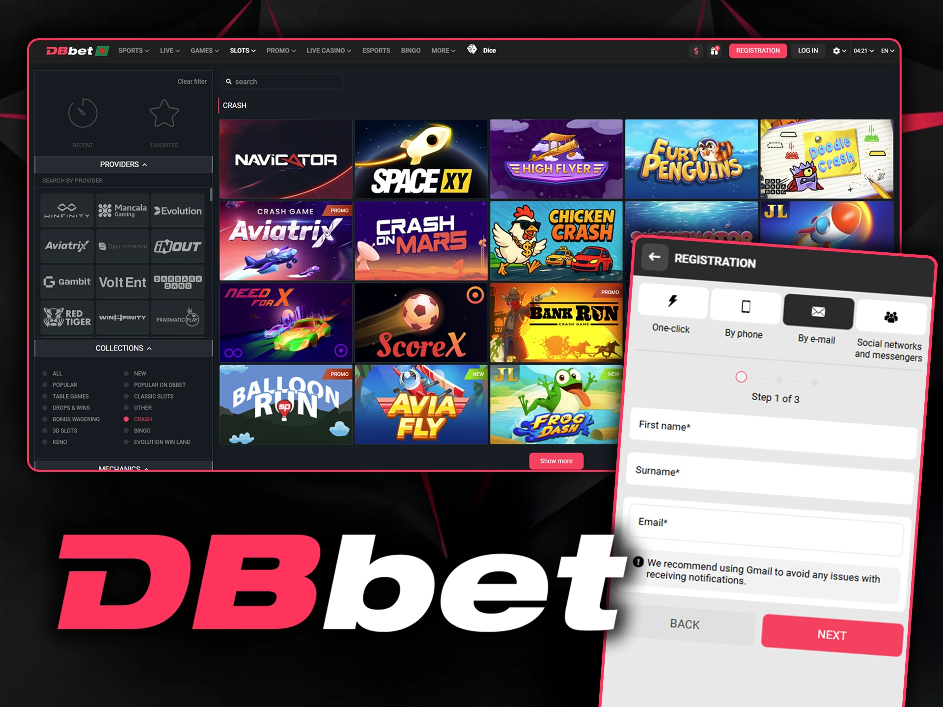 Register and fund your account to start playing Crash games at DBbet.