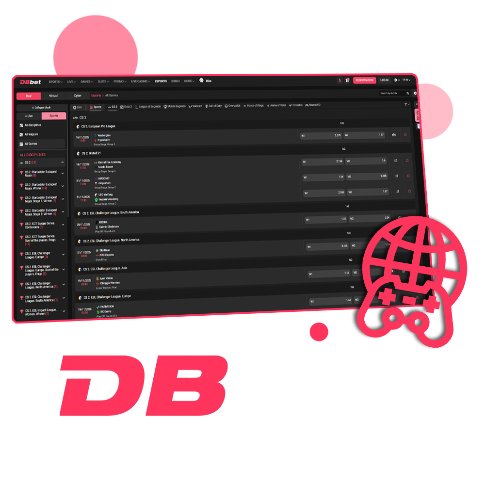 Find a wide selection of Esports games and tournaments at DBbet.