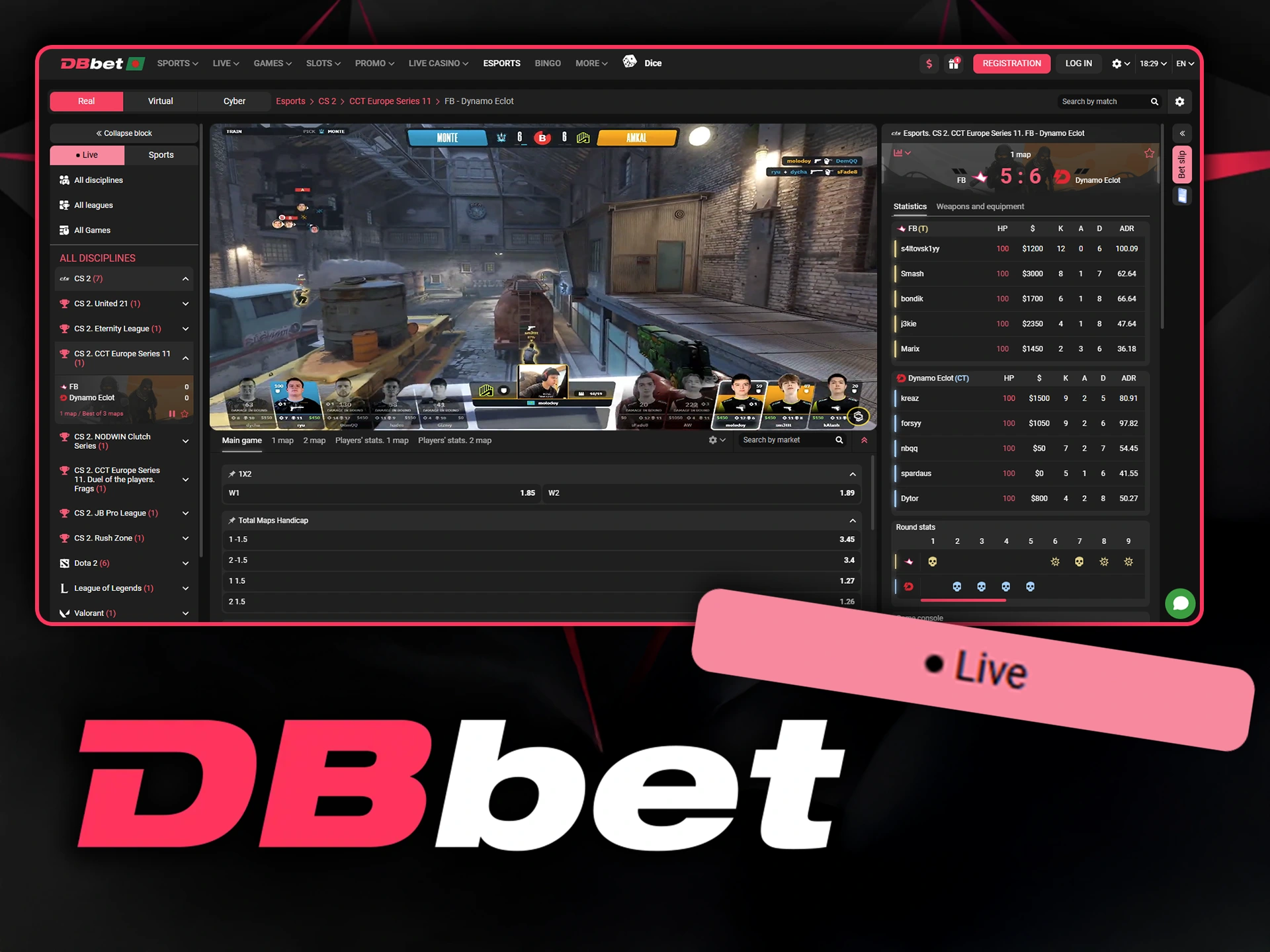 Keep track of real scores by following Esports games live at DBbet.