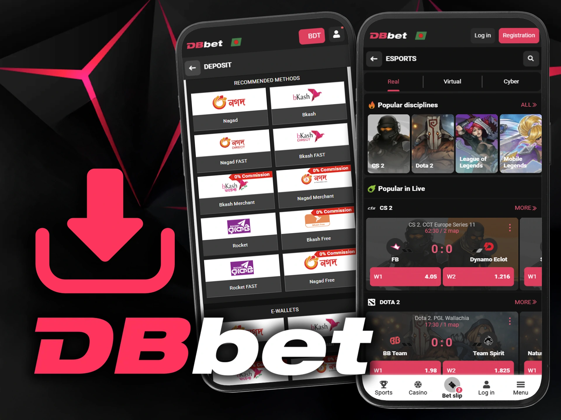 Get the DBbet app on your smartphone and place your Esports bets.