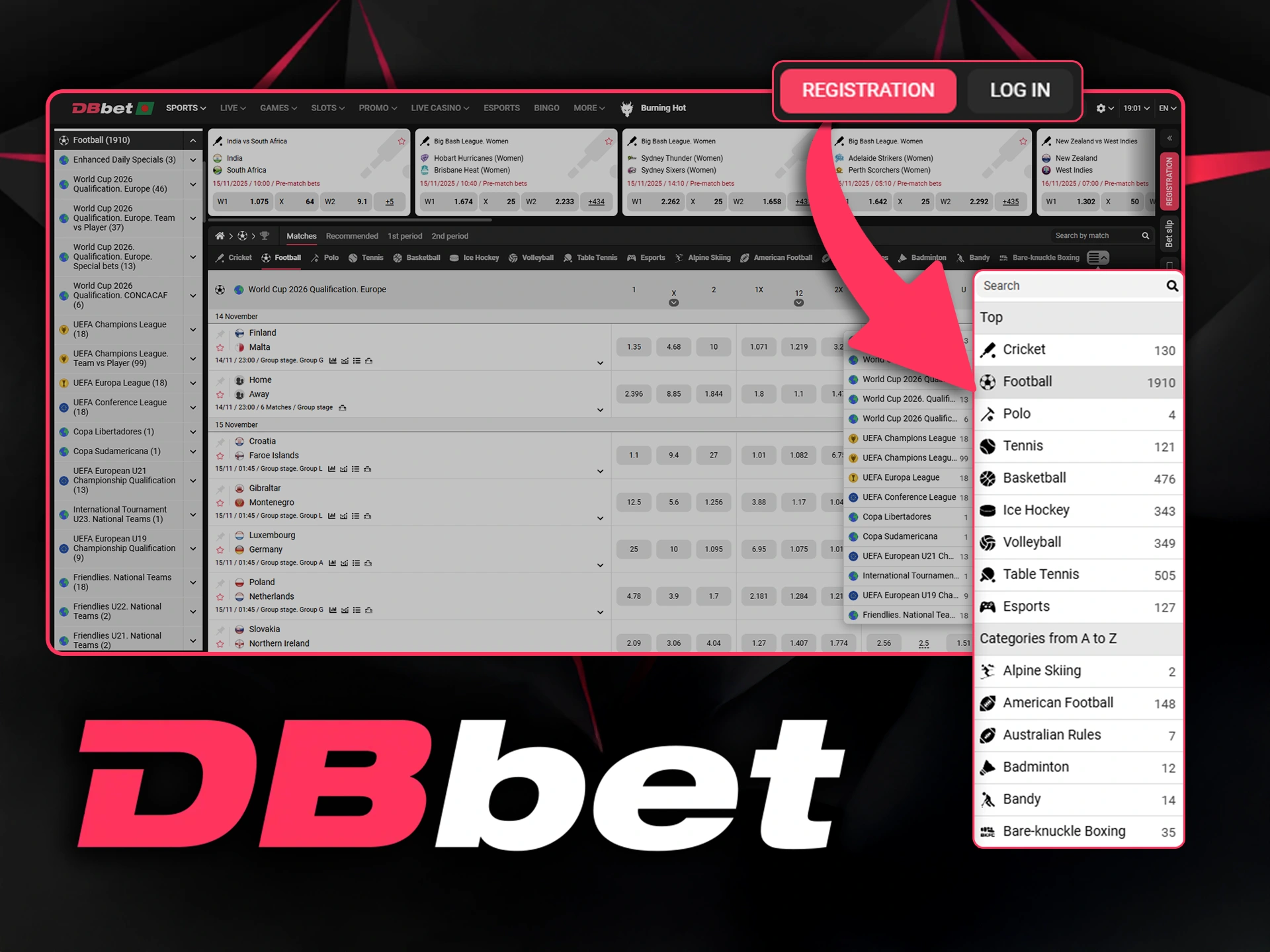 Place your football bets now after registering with DBbet.