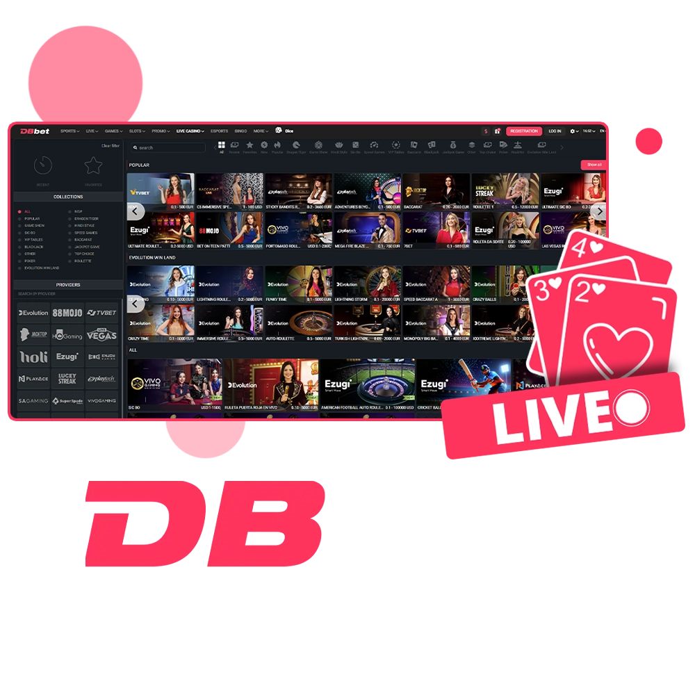 Place your bets with the best dealers in the DBbet live casino section.