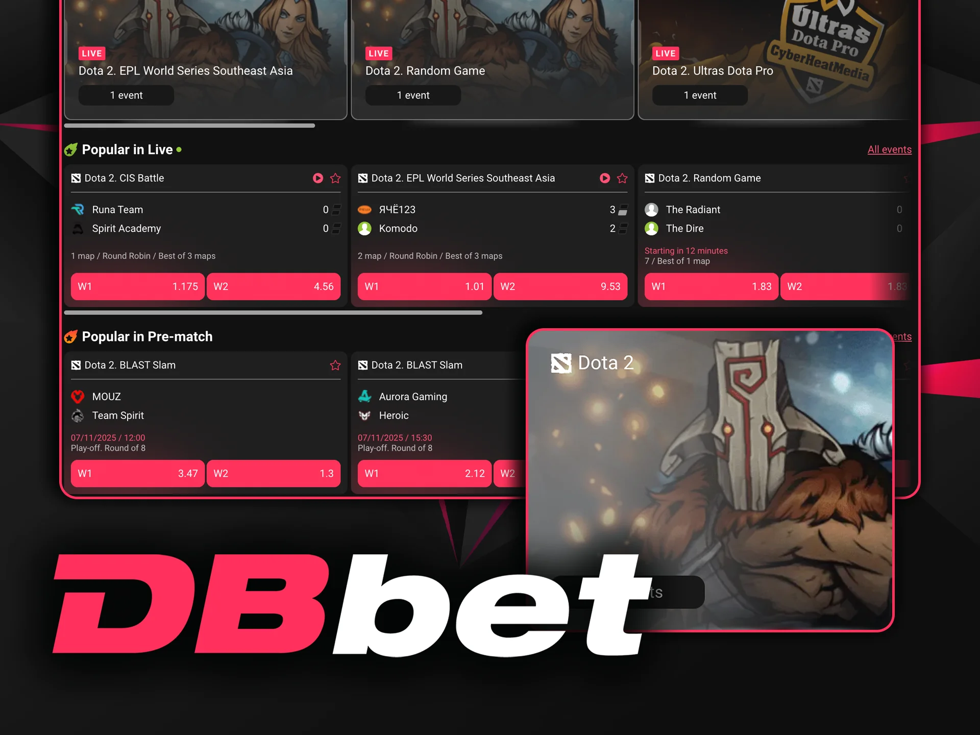 Bet on Dota 2 with DBbet and claim rewards.