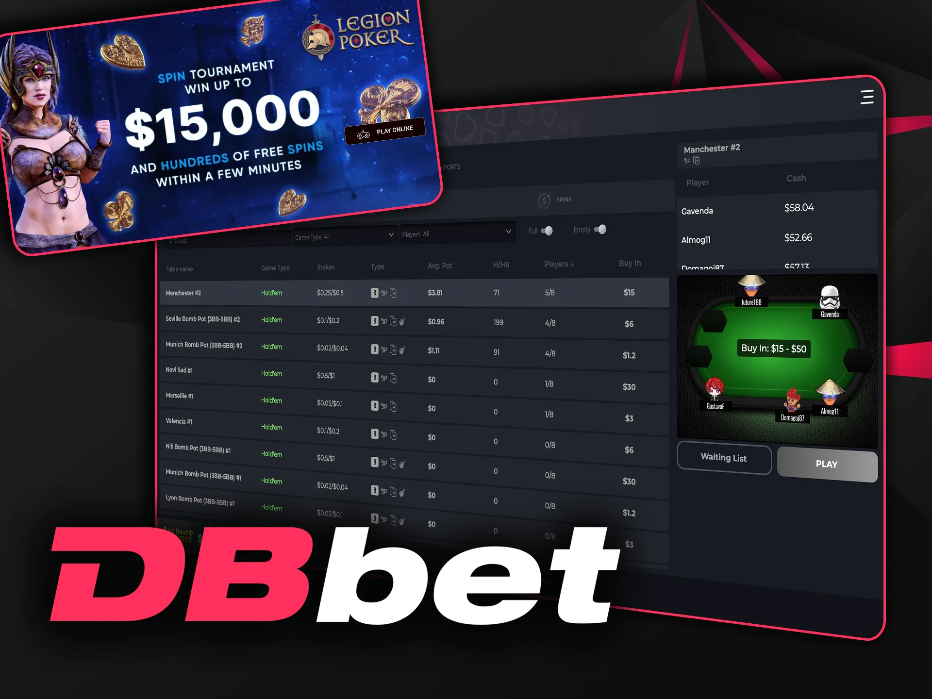 Challenge other players at DBbet poker tables and win real cash rewards.