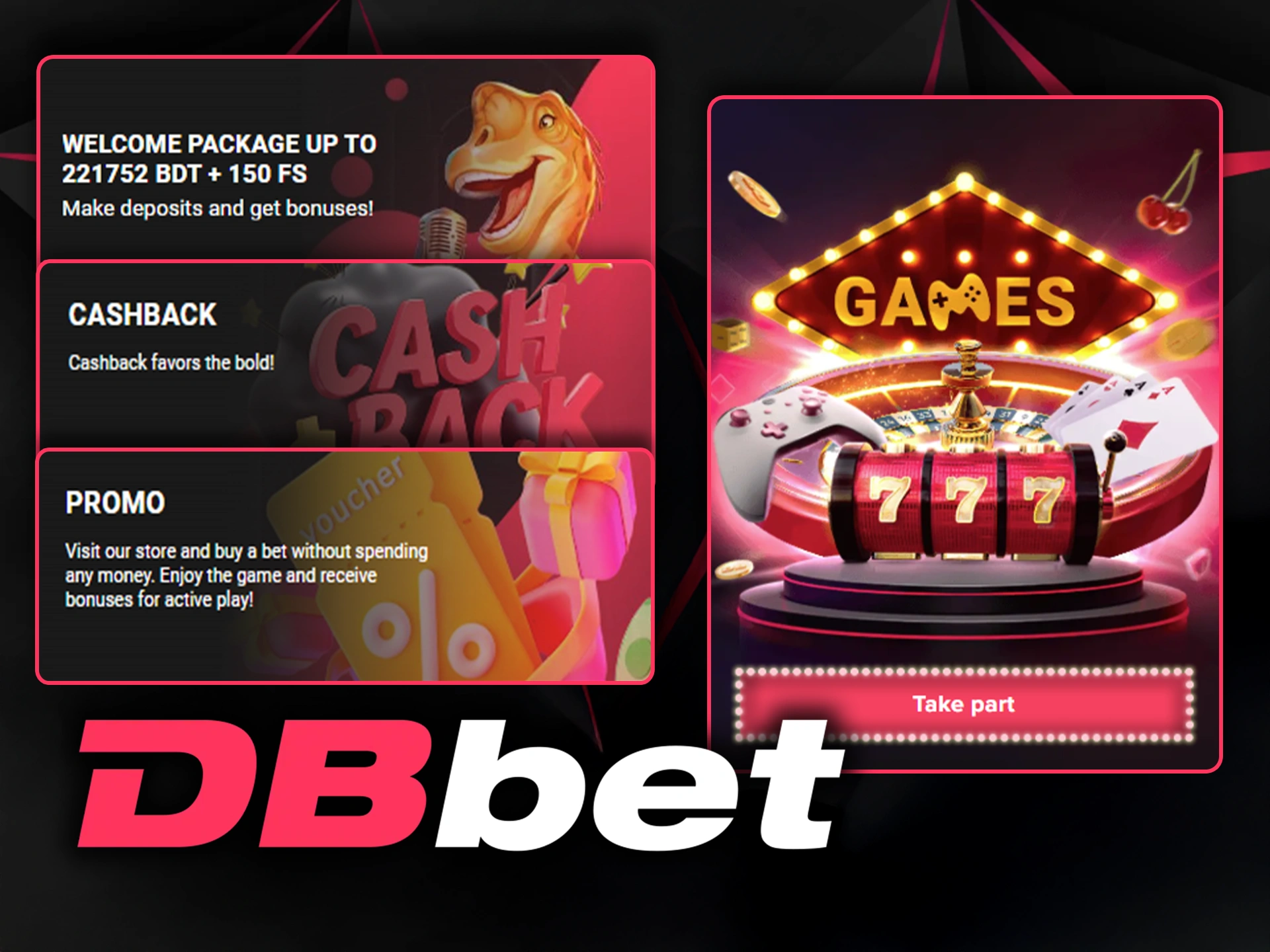 Use bonuses to bet on slot games from DBbet for free spins or cash.