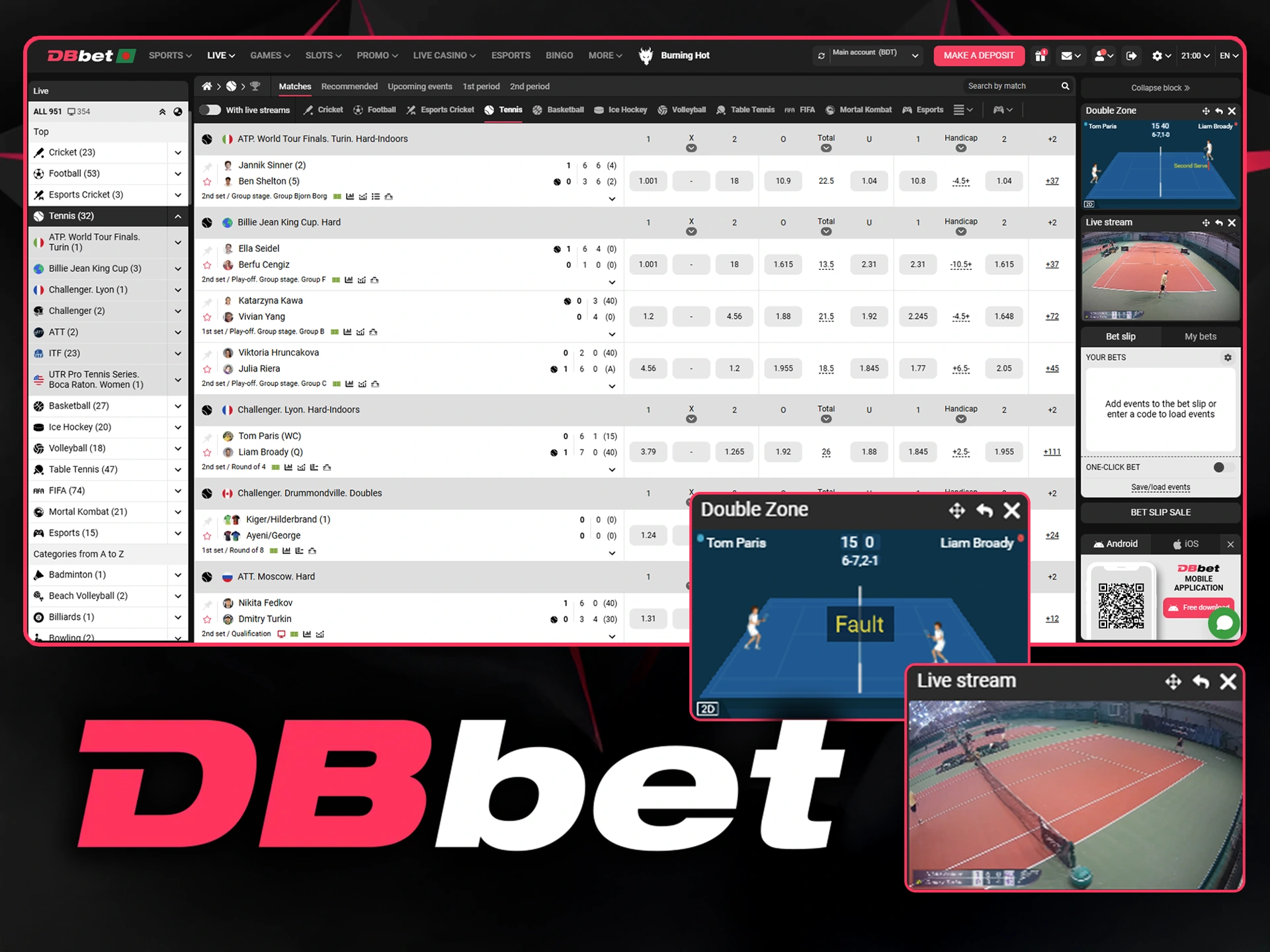 Follow the tennis match in the live sports section at DBbet.